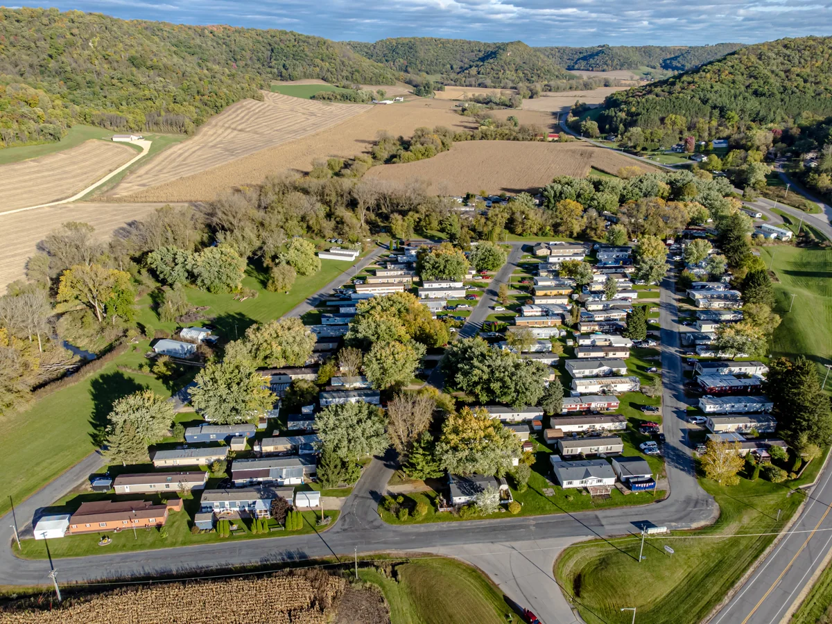 Aerial view of a manufactured-home community